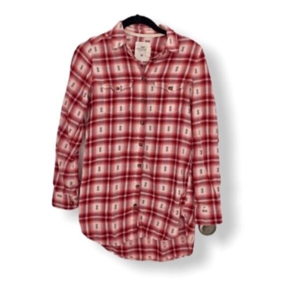 H&M Red White Plaid Flannel Button Down Shirt Women’s Size 2 | Soft Long Sleeve - Picture 1 of 3